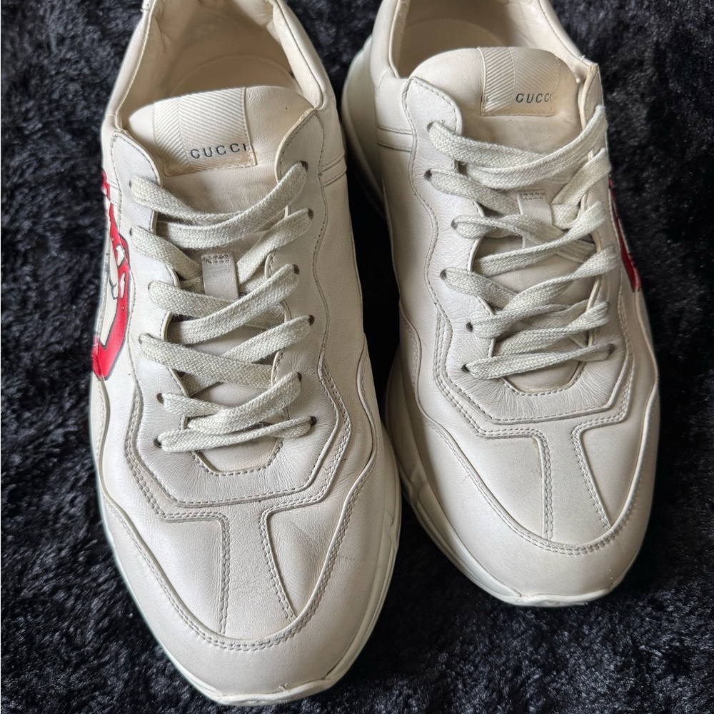 Gucci Men Leather Rython Dirty mouth Sneakers Ivory Size 10.5 US. 552089 - Picture 5 of 13